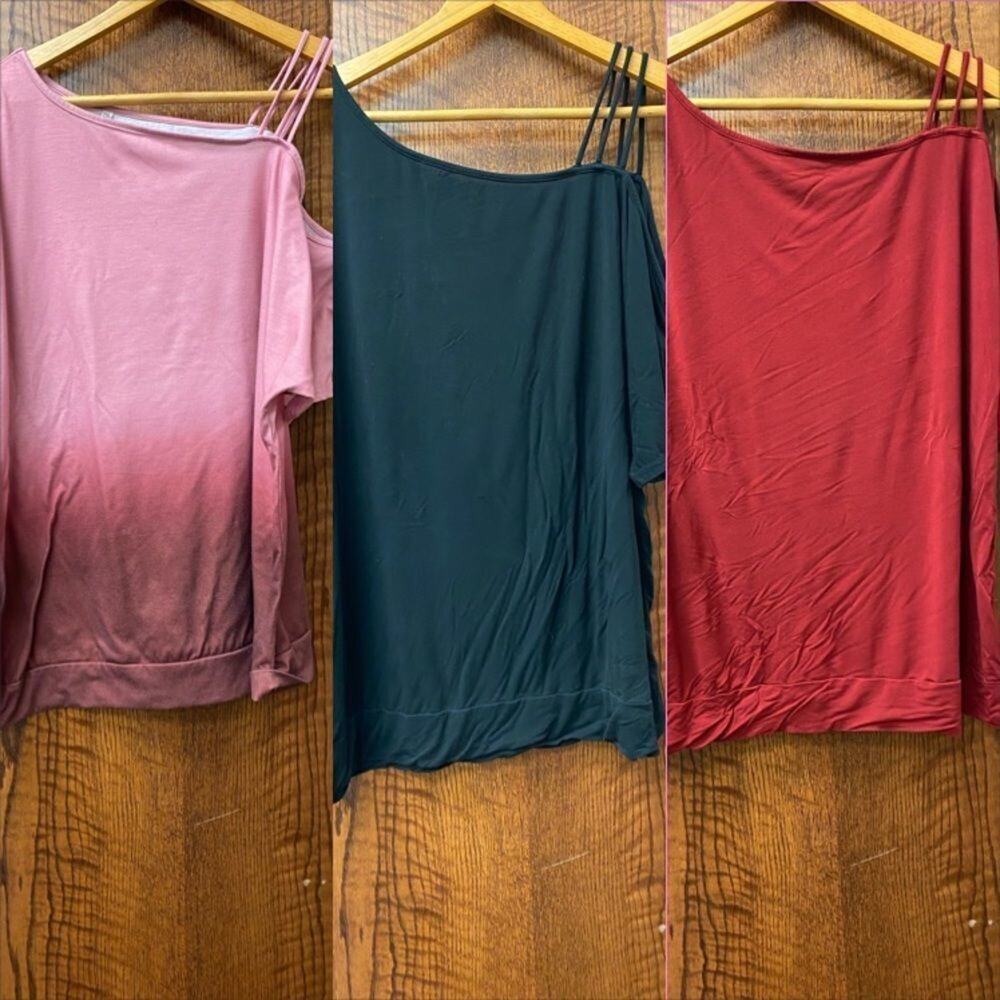 Pink ombré, black, and burgundy, ladder cold shoulder tunic top‎ three pack